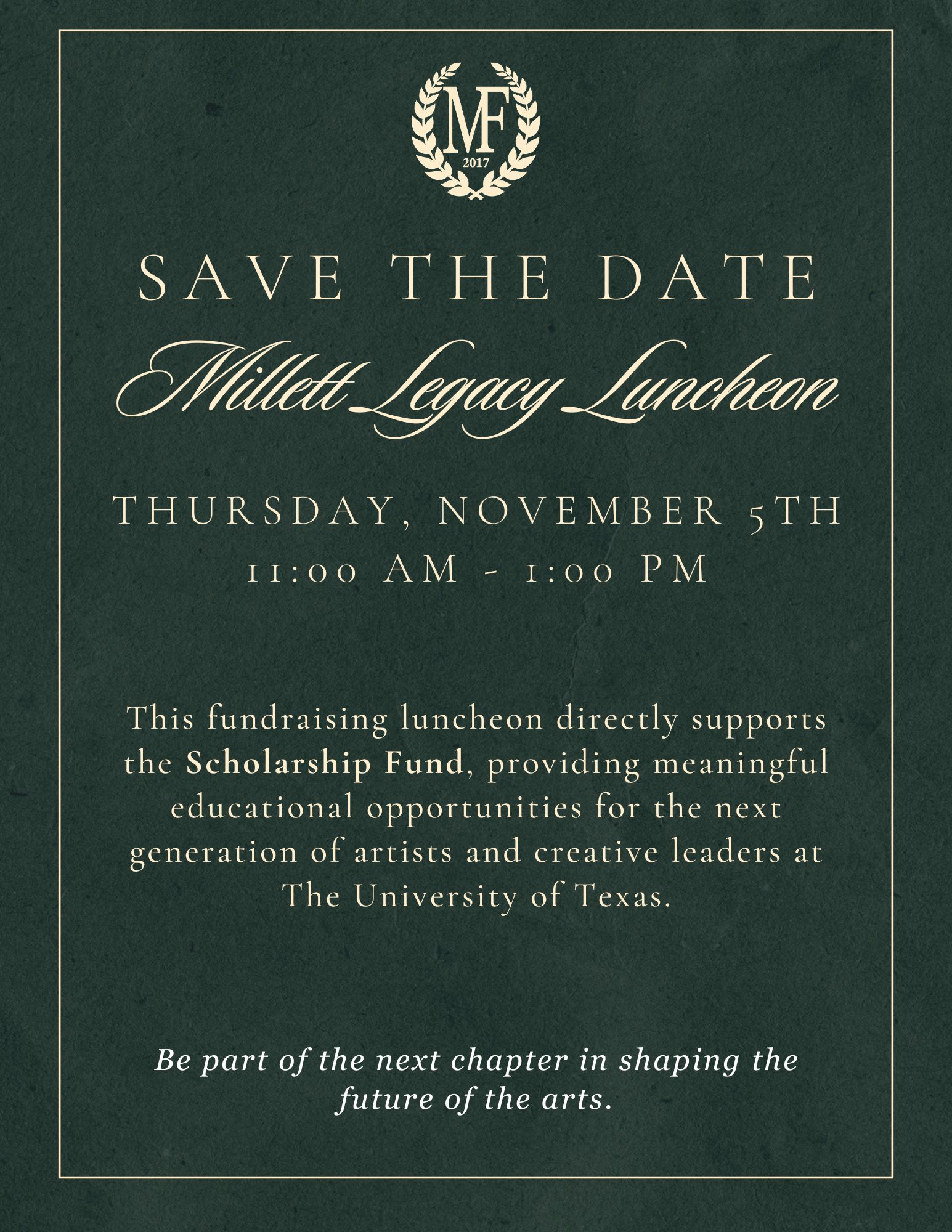 Website Graphic Millett Legacy Luncheon Save The Date_Scholarship Focus